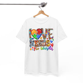 Love Needs No Words Heart Puzzle Piece Unisex Heavy Cotton Autism Tees